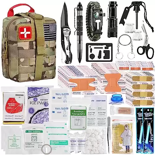 Survival First Aid Kit, Molle Medical Pouch 282PCS Outdoor Emergency Survival Gear and Equipment for Hiking Camping Hunting Car Boat Home Travel and Adventures, for Him Men