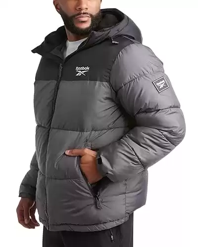 Reebok Men's Puffer Jacket - Heavyweight Quilted Puffer Coat with Wide Hood - Weather Resistant Ski Jacket (Available in Different Sizes/Colors)