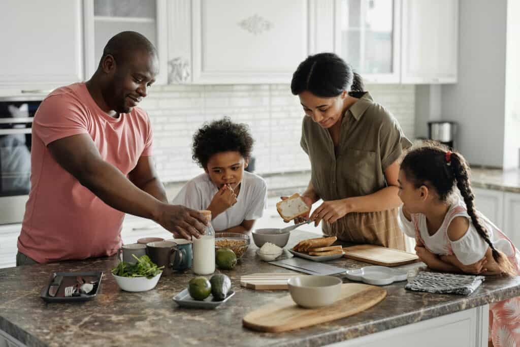 Family Making Breakfast in the Kitchen