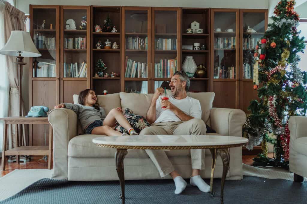 dad laughing with kids