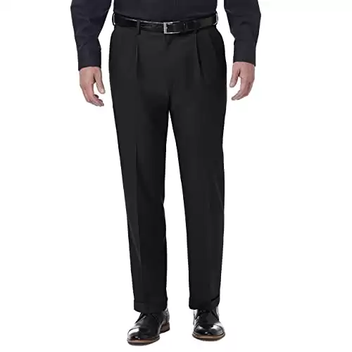 Haggar mens Premium Comfort Classic Fit Pleat Expandable Waist Dress Pants (Available in different sizes/colors)