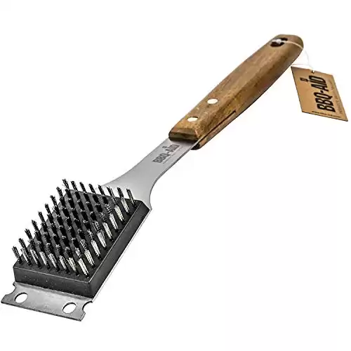 BBQ-Aid Grill Brush and Scraper for Barbecue Grill Brush for Outdoor Grill with Extended, Large Wooden Handle and Replaceable Stainless Steel Bristles Head No Scratch- BBQ Grill Brush for Any G...