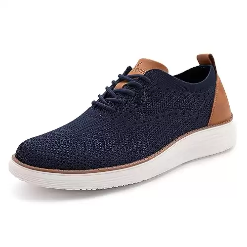 Athlefit Men's Dress Sneakers Oxfords Business Casual Walking Shoes Knit Mesh Lace Up Comfortable Lightweight Breathable Fashion Sneakers Dark Blue