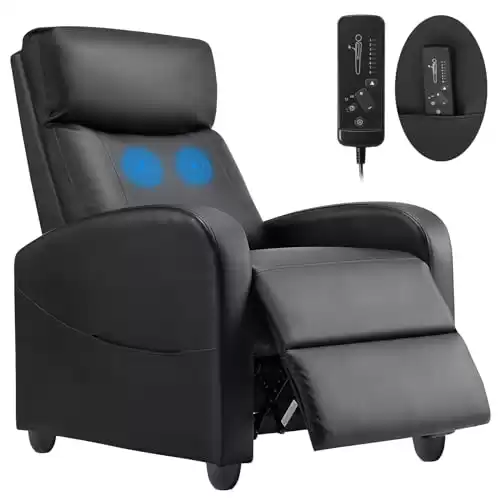 SMUG Recliner Chair Massage Reclining for Adults, Comfortable PU Leather Recliner Sofa Adjustable Home Theater Seating Lounge with Padded Seat Backrest, Small Recliners for Living Room (Black)