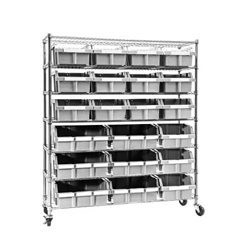 Seville Classics Heavy Duty NSF Bin Rack Solid Steel Wire Shelving Storage Unit, Patented Organizer for Garage, Warehouse, Office, Restaurant, Classroom, Kitchen, Gray, Includes 21 Bins