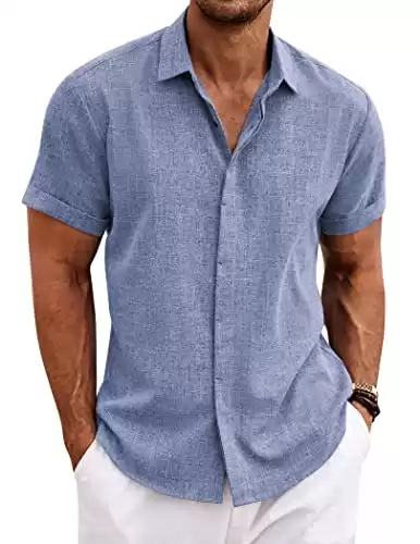 COOFANDY Men's Linen Shirt Casual Shirts Short Sleeve Shirts Button Down (available in different sizes/colors)