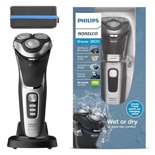 Philips Norelco Shaver 3800, Rechargeable Wet & Dry Shaver with Pop-up Trimmer, Charging Stand and Storage Pouch, Space Gray, S3311/85