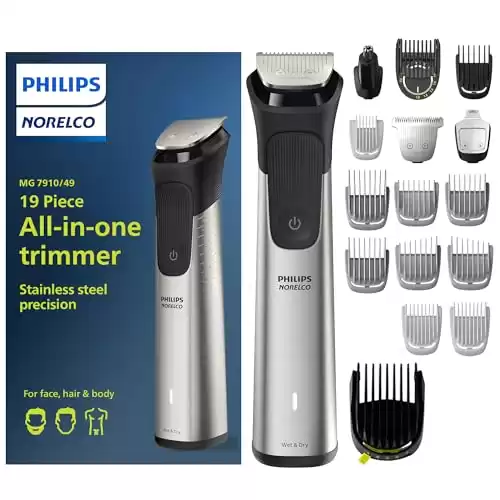 Philips Norelco Multigroom Series 7000, Mens Grooming Kit with Trimmer for Beard, Head, Hair, Body, Groin, and Face - NO Blade Oil Needed, MG7910/49