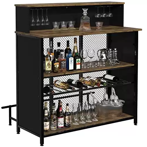 GDLF Home Bar Unit Mini Bar Liquor Bar Table with Storage and Footrest for Home Kitchen Pub (Brown)