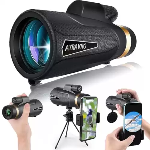 AYRAVIIO 12 60 Monocular Telescope with Smartphone Holder & Upgraded Tripod, High Powered SMC & BAK4 Scope, Birthday Gifts for Men Dad Him Husband Teen, Outdoors Survival Hiking Gear