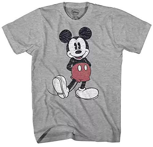 Disney Men's Full Size Mickey Mouse Distressed Look T-Shirt, Heather Grey