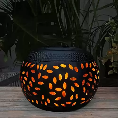 Solar Table Lantern Outdoor Waterproof-Dancing Flickering Flame Solar Powered LED Light,Black Metal Desktop Decorative Lamp Auto On/Off Lighting Dusk to Dawn for Desk Patio Garden Pathway Yard