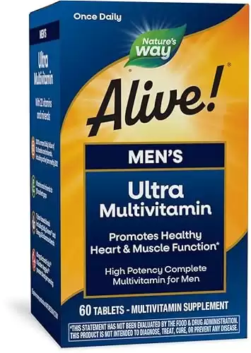 Nature's Way Alive! Men's Daily Ultra Multivitamin, High Potency Formula, Promotes Healthy Heart & Muscle Function*, Gluten Free, 60 Tablets (Packaging May Vary)