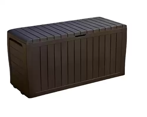 Keter Marvel Plus 71 Gallon Resin Outdoor Storage Box for Patio Furniture Cushions, Throw Pillows, Garden Tools and Pool Floats, Brown