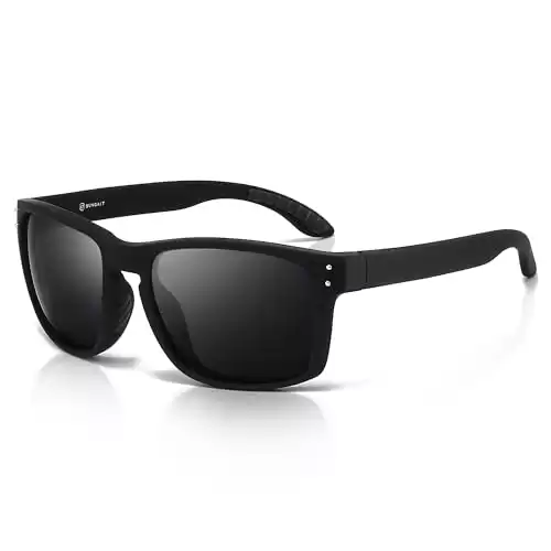 SUNGAIT Polarized Sports Sunglasses for Men: Black Retro Square Shades UV400 for Driving Fishing Cycling Running Golf (Available in different colors)