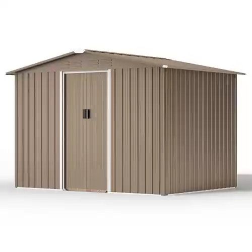 Kullavik 8FT x 6FT Outdoor Storage Shed,Waterproof Metal Tool Shed with Lockable Sliding Door and Air Vents,Metal Storage Shed for Garden,Backyard,Patio,Lawn