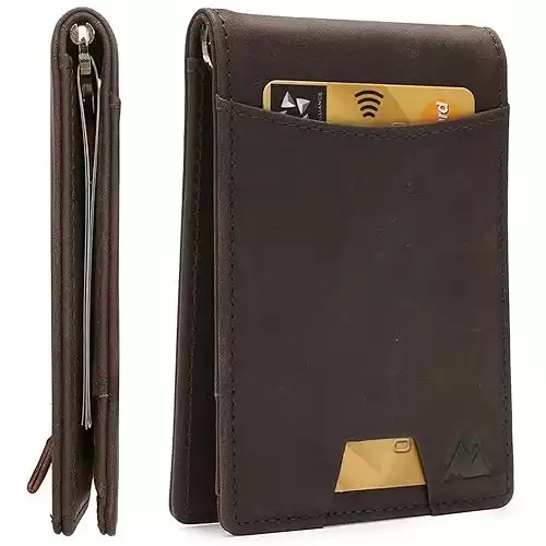 Mountain Voyage Co Nomad Wallet - RFID-Blocking Genuine Vintage Leather Bi-Fold Card Holder with Money Clip and Gift Box (Available in Different Colors)