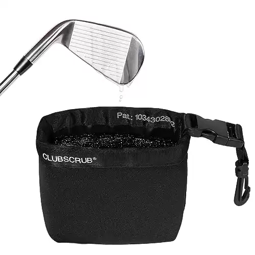 Club Scrub Golf Club and Golf Ball Cleaning Bag, Waterproof Clean Face Technology Liner, Perfectly Dry Neoprene Exterior, Detachable Clip, Machine Washable, Cleans Club Grooves, Black