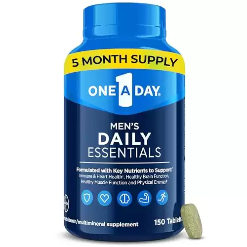 One A Day Men s Multivitamin Daily Essentials, Multivitamin for Men Tablet, Supports Healthy Muscle Function, Physical Energy, and Immune Health with Vitamin B12, Vitamin C, and Zinc, 150 Count