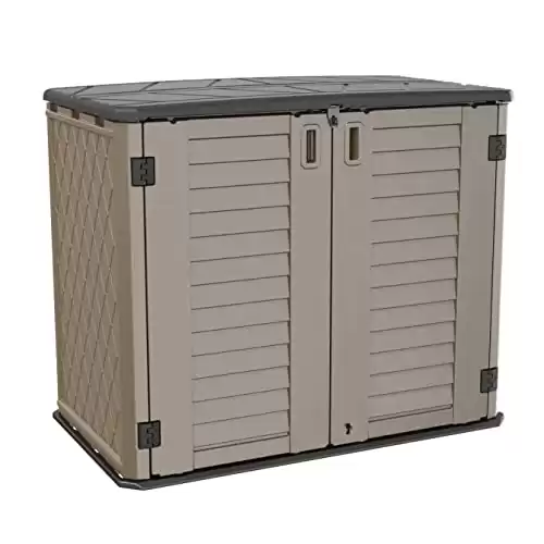 ADDOK 26 Cu.ft Outdoor Storage Shed Multi-Function, Lockable Horizontal Storage Unit Weather Resistance, Thick HDPE Resin Storage Cabinet for Backyards, Patio, Garden(Brown)