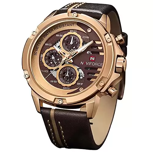 NAVIFORCE Mens Military Watches Sport Waterproof Quartz Leather Casual Date Luxury Wrist Watch (Available in Different Colors)