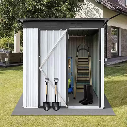 SPOWAY 5 x 3 FT Outdoor Storage Shed, Metal Storage Shed with Swinging Double Lockable Doors, Waterproof Outdoor Galvanized Steel Garden Shed for Backyard, Patio Lawn and Outside Use, White