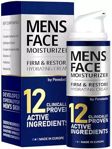 Mens Face Moisturizer - Deep Hydrating & Anti Aging Mens Lotion | Made in Europe | Vitamin C+E, Elastin, Hyaluronic 4D - Mens Face Cream for Daily Use - Eye, Face & Neck Mens Skin Care