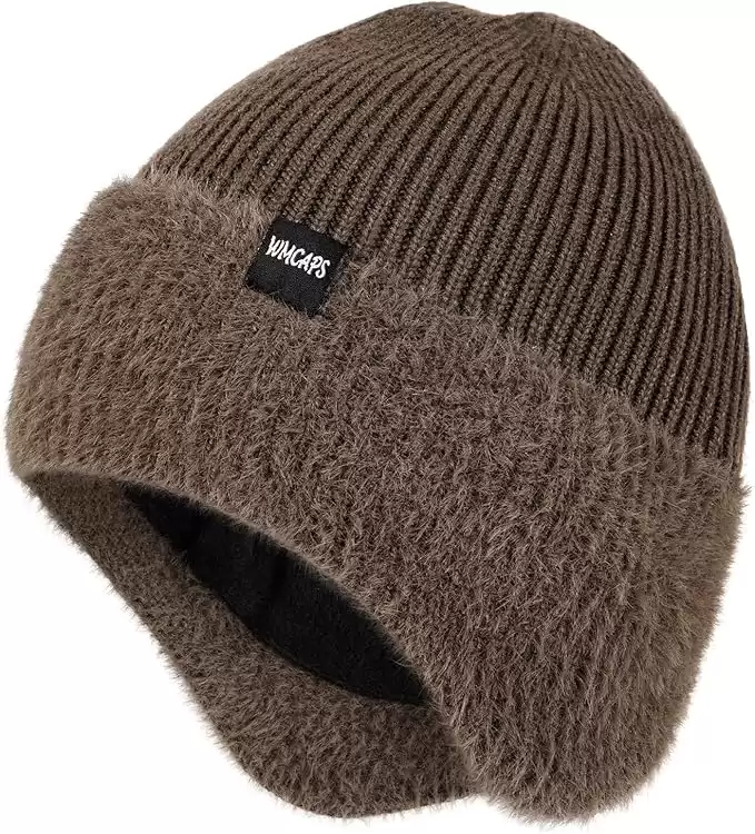 Wmcaps Winter Fleece Line Beanie with Earflap for Outdoor Warm Thermal Knitted Hat Stocking Caps (Available in different colors)