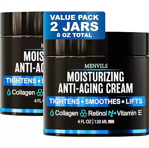 (2 Pack) Mens Face Moisturizer Cream - Anti Aging & Wrinkle for Men with Collagen, Retinol, Vitamins E, Jojoba Oil - Face Lotion - Age Facial Skin Care - Eye Wrinkle - Made in USA - 8 oz Total