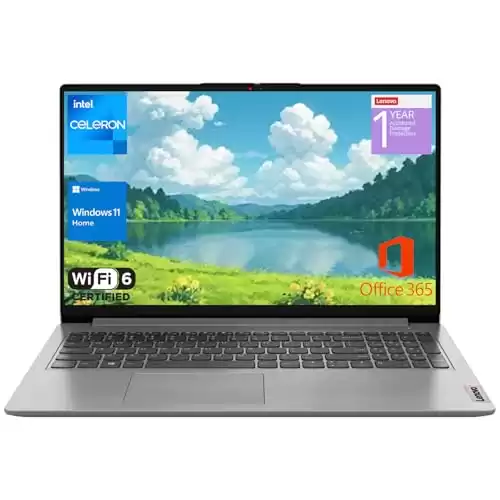 Lenovo IdeaPad 1 Home Laptop, 15.6" FHD Display, Intel Celeron Dual Core Processor, 12GB RAM, 640GB Storage(128GB eMMC + 512GB PCIe), 1 Yr Office 365, Wi-Fi 6, W11H, Additional 1 Yr ADP