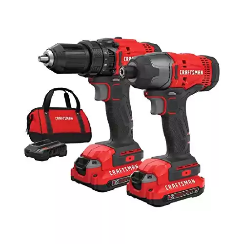 CRAFTSMAN V20 MAX Cordless Drill and Impact Driver, Power Tool Combo Kit with 2 Batteries and Charger (CMCK200C2AM)