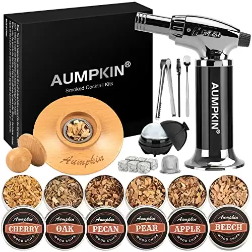 Cocktail Smoker Kit with Torch 6 Flavors Wood Chips Bourbon, Whiskey Smoker Infuser Kit, Old Fashioned Drink Smoker Kit, Birthday Bourbon Whiskey Gifts for Men, Dad, Husband (Without Butane)