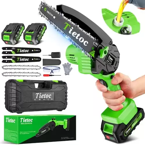 Tietoc Mini Chainsaw 6-Inch with 2 Batteries, Electric Saw Gifts for Men Dad Husband Gardener, Cool Gadgets for Men 2024, Mens Gifts for Birthday Anniversary Stocking Stuffers for Adults Men Dad