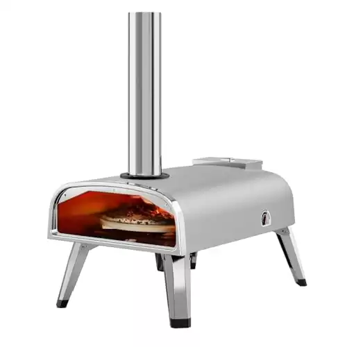 aidpiza Outdoor Pizza Oven 12" Wood Pellet Pizza ovens With Rotatable Round Pizza Stone Portable Wood Fired with Built-in Thermometer Pizza Stove for Outside Backyard Camping Picnics (Grey-revolv...