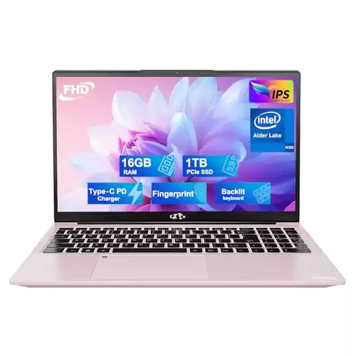 NIMO 15.6 FHD Student Laptop, 16GB RAM, 1TB SSD, Intel Pentium Quad-Core N100(Beat to i3-1115G4, Up to 3.4GHz), 2 Years Warranty, Backlit Keyboard, Fingerprint, Win 11, Rose Gold