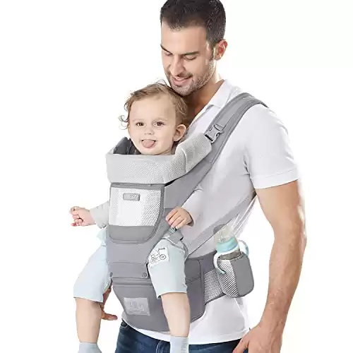 YSSKTC Baby Carrier Ergonomic Infant Carrier with Hip Seat Kangaroo Bag Soft Baby Carrier Newborn to Toddler 7-45lbs Front and Back Baby Holder Carrier for Men Dad Mom (Grey)