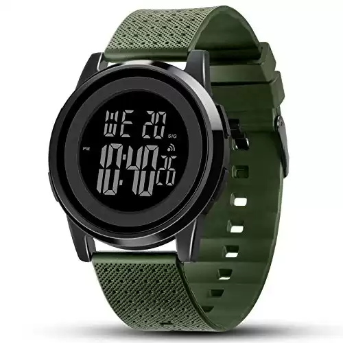 YUINK Mens Watch Ultra-Thin Digital Sports Watch Waterproof Stainless Steel Fashion Wrist Watch for Men Women (Black Green)