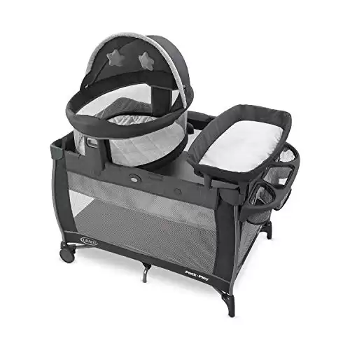 Graco Pack n Play Dome LX Playard with Baby Bassinet, Lightweight Portable Crib, Push-Button Fold Travel Crib, Redmond, Convertible