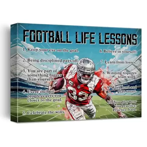 Hijie Football Poster Wall Art for Home Bedroom Decor, Football Life Lessons Motivational Canvas Print Painting Ready, Football Gifts for Men, 12x15 Inch