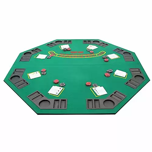 Folding Poker Table Top 48-Inch Solid Wood Topper Space for 8 Players Blackjack Table with Built-In Cupholders and Chip Trays by Trademark Poker