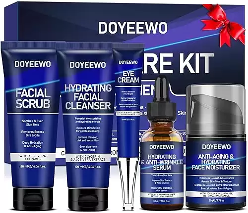 Christmas Gifts for Men,Mens Skin Care Set for Hydrating,Anti-Aging & Wrinkle Facial Skin Care Routine Kit w/Cleanser,Scrub,Serum,Moisturizer,Eye Cream,Skin Care for Men Gift Set Stocking Stuffer