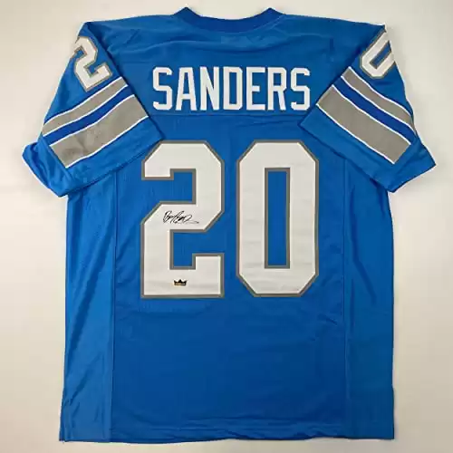 Facsimile Autographed Barry Sanders Detroit Blue Reprint Laser Auto Football Jersey Size Men’s XL