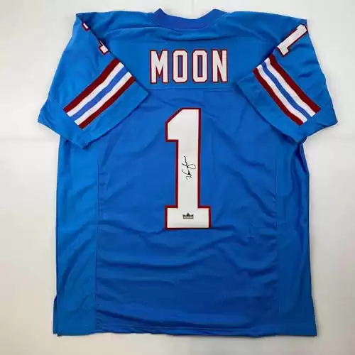 Facsimile Autographed Warren Moon Houston Blue Reprint Laser Auto Football Jersey Size Men's XL