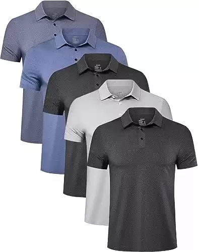 TELALEO 5 Pack Mens Polo Shirts Quick Dry Short Sleeve (Available in different sizes/colors)