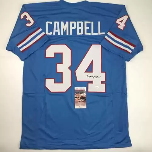 Autographed/Signed Earl Campbell Houston Blue Football Jersey JSA COA