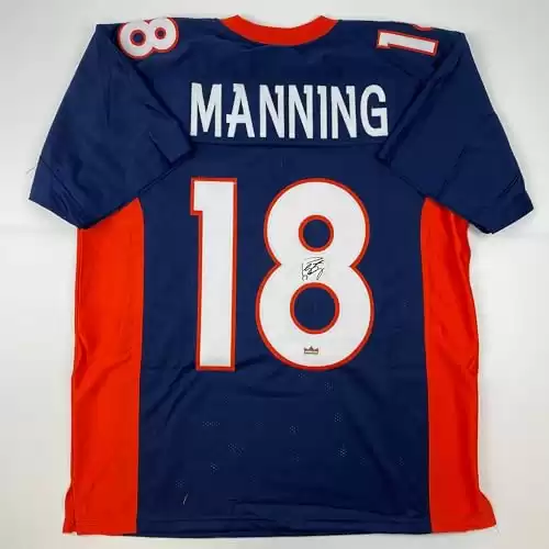 Facsimile Autographed Peyton Manning Denver Blue Reprint Laser Auto Football Jersey Size Men's XL