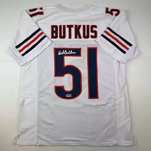 Facsimile Autographed Dick Butkus Chicago White Reprint Laser Auto Football Jersey Size Men's XL