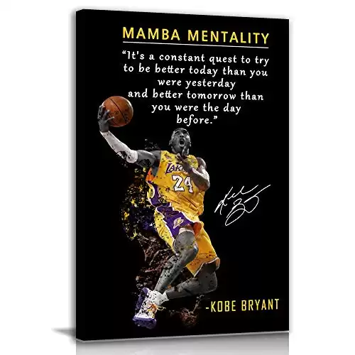 AMART SUN NBA Basketball Player Sports Home Decor Kobe Bryant Mamba Mentality Quote Poster Inspirational Canvas Wall Art Motivational Artwork for Home,Office,Gym Wall Decor Framed Ready to Hang