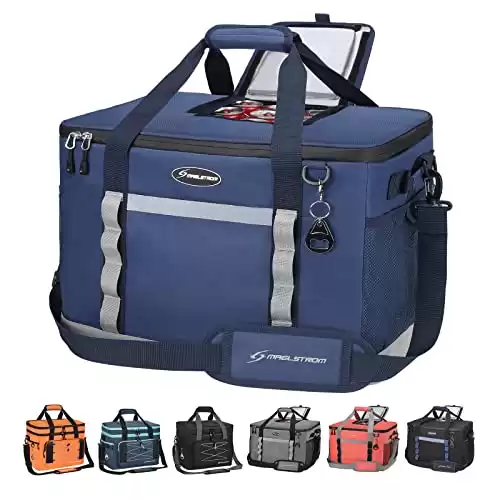 Maelstrom Collapsible Soft Sided Cooler - 75 Cans Extra Large Lunch Cooler Bag Insulated Leakproof Camping Cooler, Portable for Grocery Shopping, Camping, Tailgating and Road Trips Blue