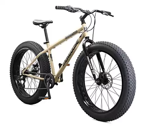 Mongoose Malus Mens and Womens Fat Tire Mountain Bike, 26-Inch Bicycle Wheels, 4-Inch Wide Knobby Tires, Steel Frame, 7 Speed Drivetrain Bicycle, Shimano Rear Derailleur, Disc Brakes (Available in Dif...